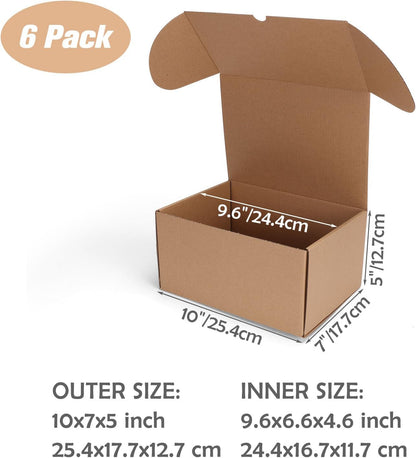 10X7X5 Shipping Boxes Set of 6, Medium Cardboard Boxes with Arch Opening, Brown