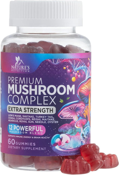 Mushroom Supplement Gummies - 12 in 1 with Lions Mane, Reishi, Cordyceps, Chaga