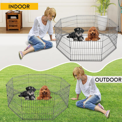 24 Inch Dog Pen 8 Panel Dog Playpen Indoor Outdoor Metal Puppy Pet Fence Portabl