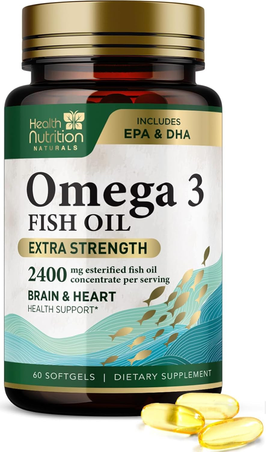 Omega 3 Fish Oil Triple Strength 1200 Mg, Omega-3 Supplements, Natural Brain Hea
