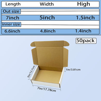 7X5X1.5 Inch White Shipping Boxes 50 Pack, Small Corrugated Cardboard Mailer Box