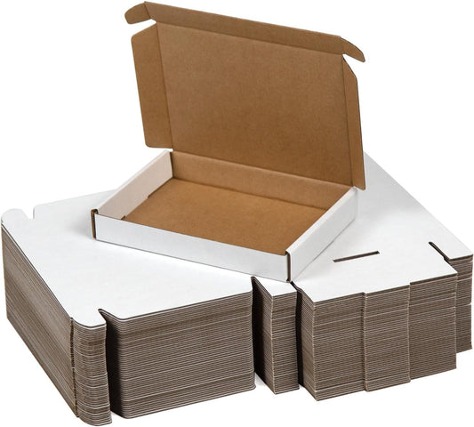 50 Pack 7X5X1 Inches Small Shipping Boxes, White Corrugated Cardboard Boxes, Mov