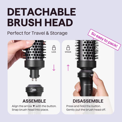 Thermal Brush, 1 1/2 Inch Heated round Brush with Detachable Head, Velvet Pouch