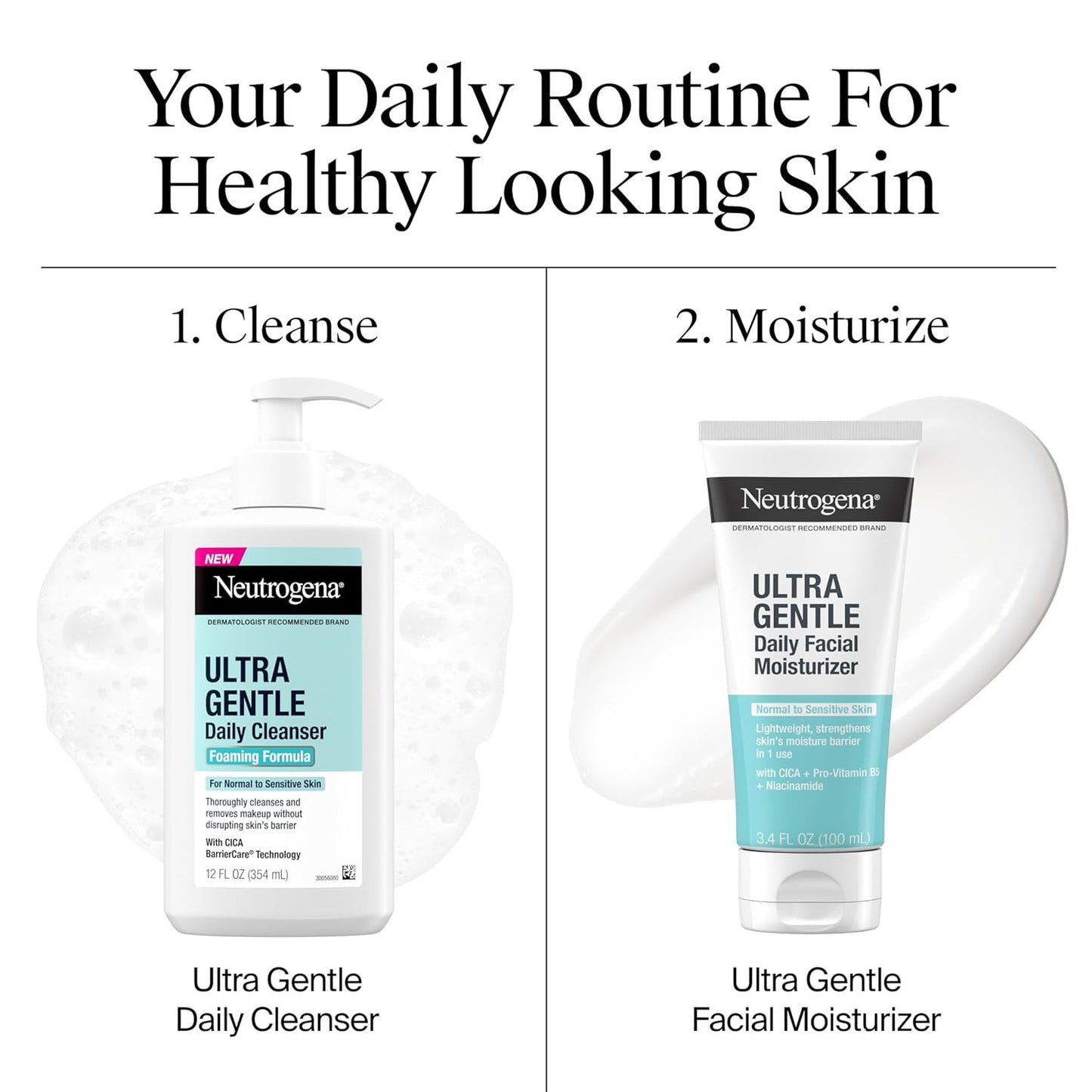 Ultra Gentle Foaming Facial Cleanser, Fragrance Free Hydrating Face Wash for Sen