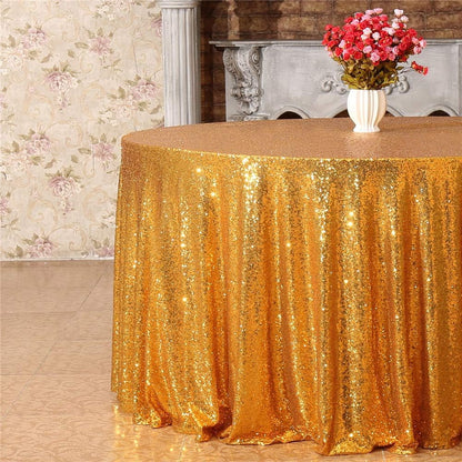 Yellow Gold Sequin Tablecloth 120-Inch Sparkly Overlay round Glitter Table Cover