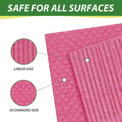 10 Pack Swedish Dishcloths, Reusable Cellulose Sponge Cloths with Adhesive Clips