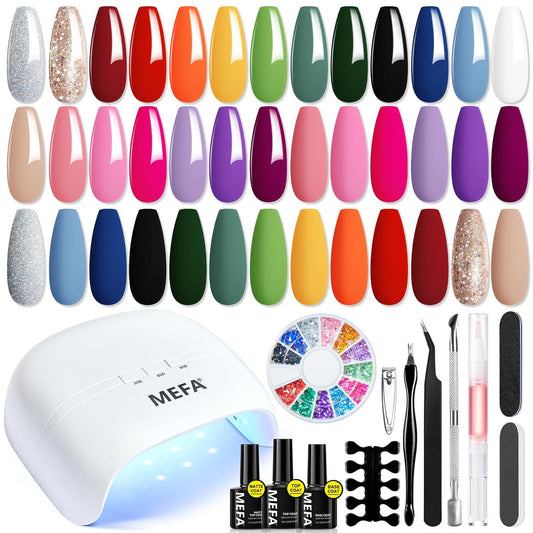 34 Pcs Gel Nail Polish Kit with U V Light 48W, 20 Colors All Seasons Collection