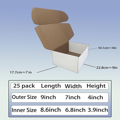 9X7X4 Inch Shipping Boxes Set of 25， White Corrugated Cardboard Box Mailer Boxes