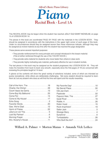 Alfred'S Basic Piano Library: Recital Book, Level 1A