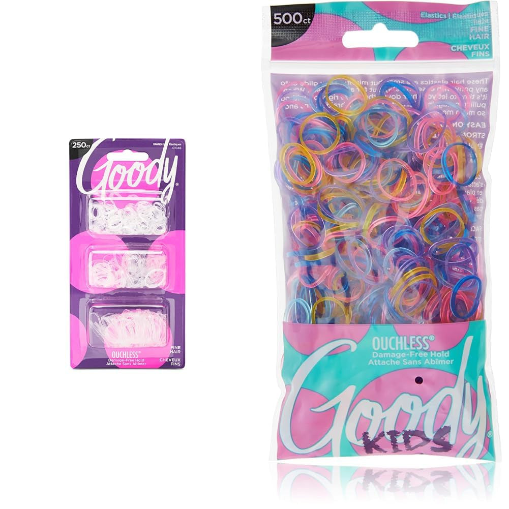 Ouchless 250 Count Clear Hair Ties and 500 Count  Kids Colorful Hair Bands