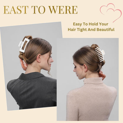 White Hair Clips for Women - 8 Pack 4.3 Inch Large Matte Banana Claw Clips for W