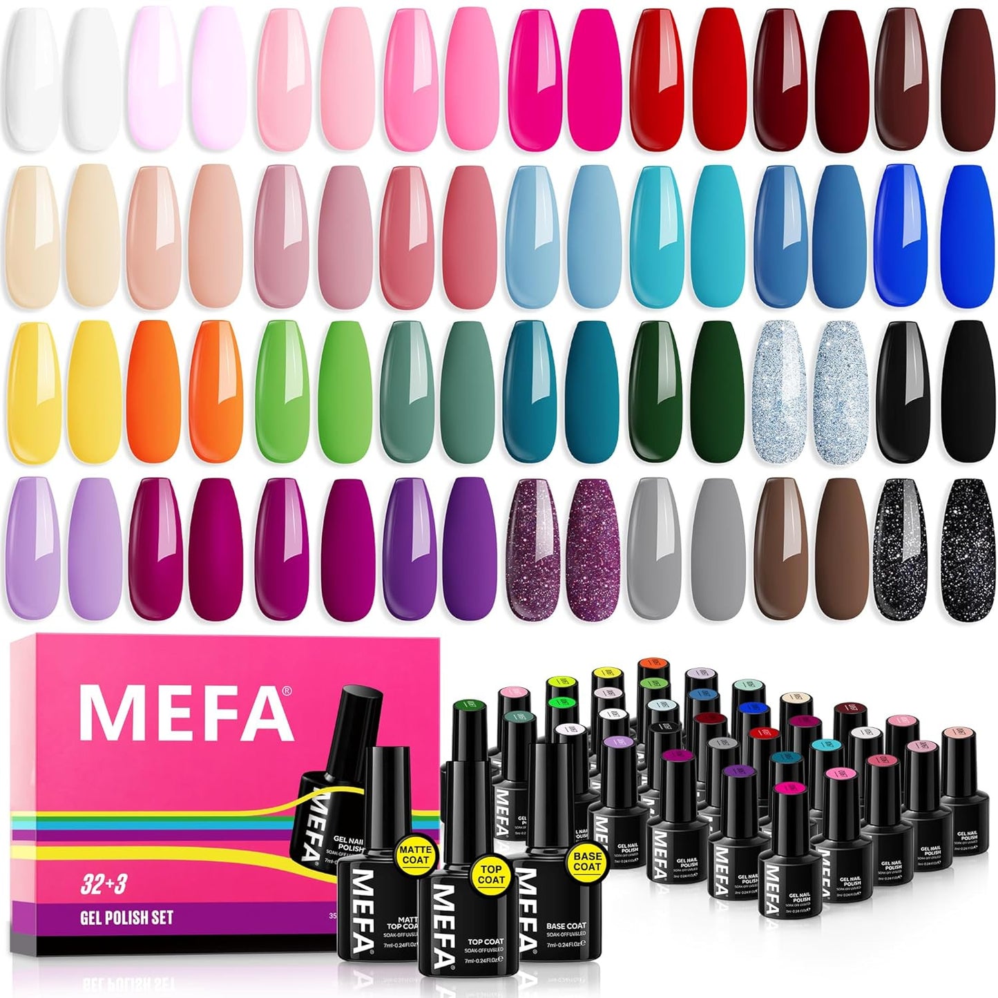 35 Pcs Gel Nail Polish Set, 32 Colors Spring Collection Gel Nail Polish Pink Gre