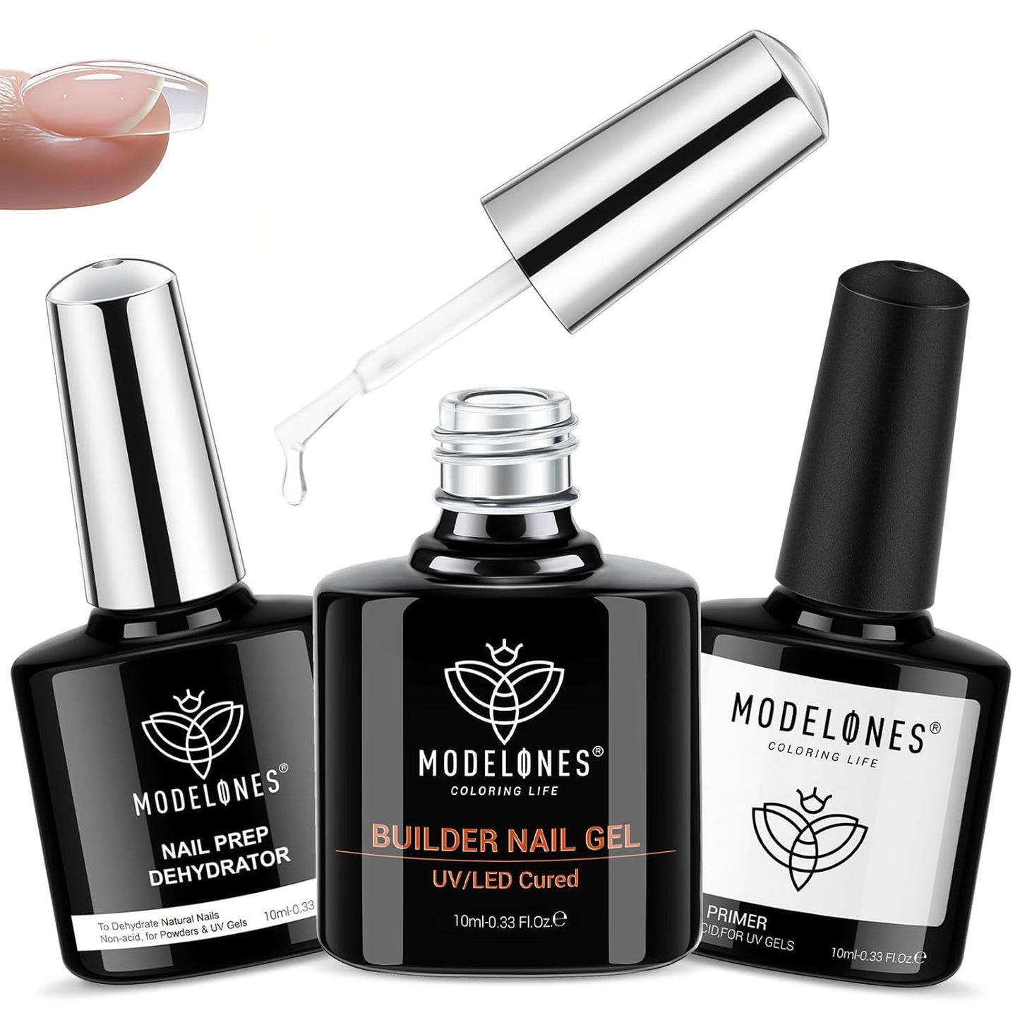 Nail Dehydrator and Primer & Builder Nail Gel, 3Pcs Prep Dehydrate & Bond Primer