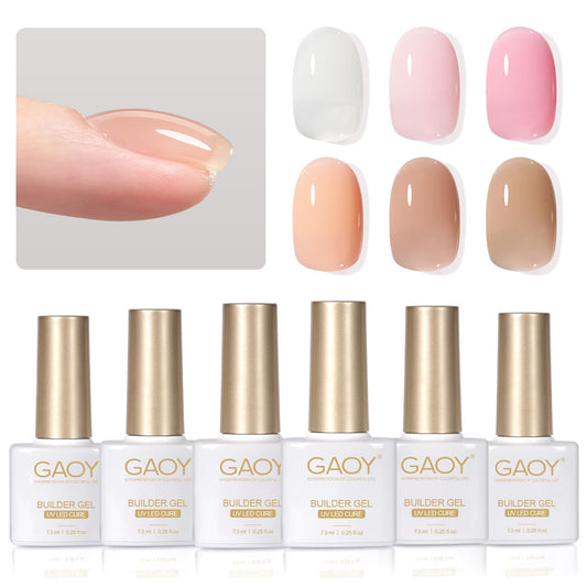 6 Colors Builder Gel Set for Nails, Milky White Pink Nude Sheer Jelly Nail Stren