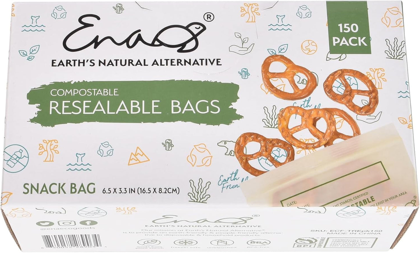 100% Compostable Food Storage Bags [Snack 300 Pack] Eco-Friendly Freezer Bags, R
