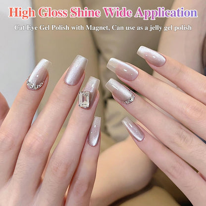 0.5 OZ Cat Eye Gel Polish with Magnet 15ML Holographic Glitter Shimmer Transluce