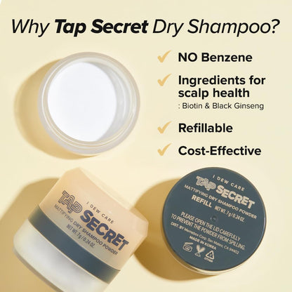 Tap Secret Dry Shampoo Powder with Biotin Refill - Tap Secret Original | Strengt