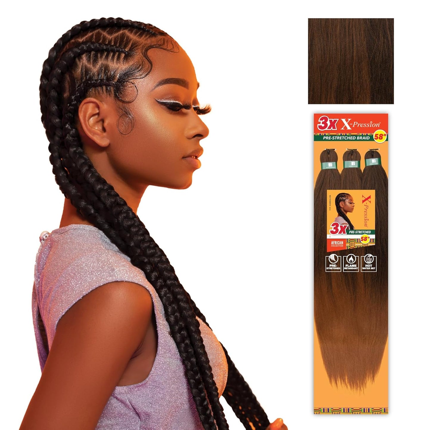 X-Pression Prestretched Braiding Hair - 3X Braid 58 Inch All Kanekalon Flame Ret