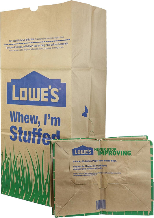 30 Gallon Heavy Duty Brown Paper Lawn and Refuse Bags for Home and Garden (10 Co