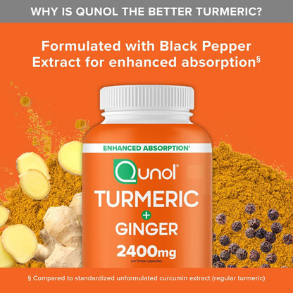 Turmeric Curcumin with Black Pepper & Ginger, 2400Mg Turmeric Extract with 95% C