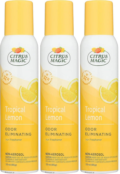 Odor Eliminating Air Freshener Spray, Tropical Lemon, 3-Ounce, Pack of 3