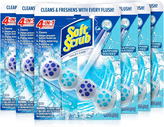 4-In-1 Rim Hanger Toilet Bowl Cleaner, Sapphire Waters, 6 Count