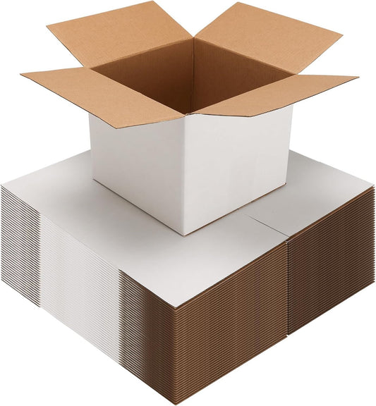 40 Pack 7X7X6 Shipping Boxes for Small Business, White Corrugated Cardboard Smal
