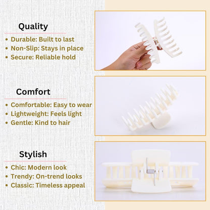 White Hair Clips for Women - 8 Pack 4.3 Inch Large Matte Banana Claw Clips for W