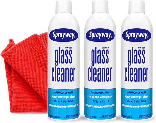 3 Pack Sprayway Glass Cleaner W/Microfiber Cleaning Cloth - Streak-Free Shine, S
