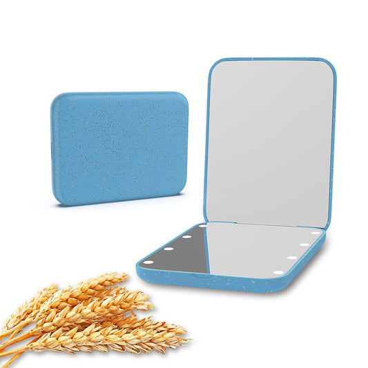 Wheat Straw Pocket Mirror, 1X/3X Magnification Travel Mirror for Purse, Folding