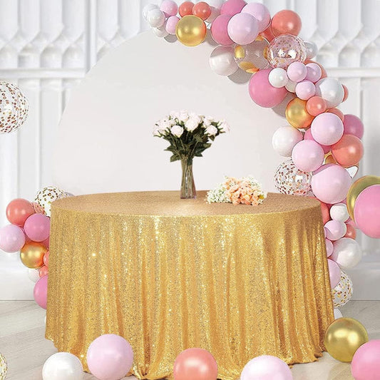 120" round Sequin Tablecloth, Thick Not See through Gold Table Cloth for Wedding