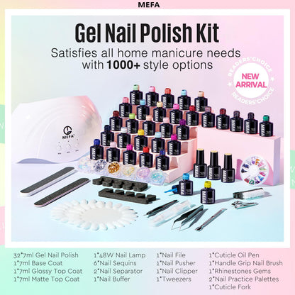 56 Pcs Gel Nail Polish Kit with U V Light, 32 Colors Hot Pink Colorful Gel Nail