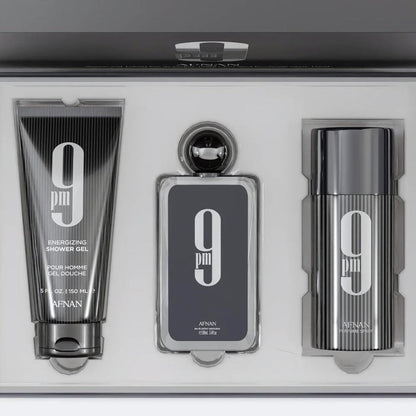 9 Pm 3 Piece Set for Men, (3.4 Oz De Parfum Eau De Parfum Spray + 5.0 Oz Shower