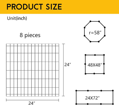 24 Inch Dog Pen 8 Panel Dog Playpen Indoor Outdoor Metal Puppy Pet Fence Portabl