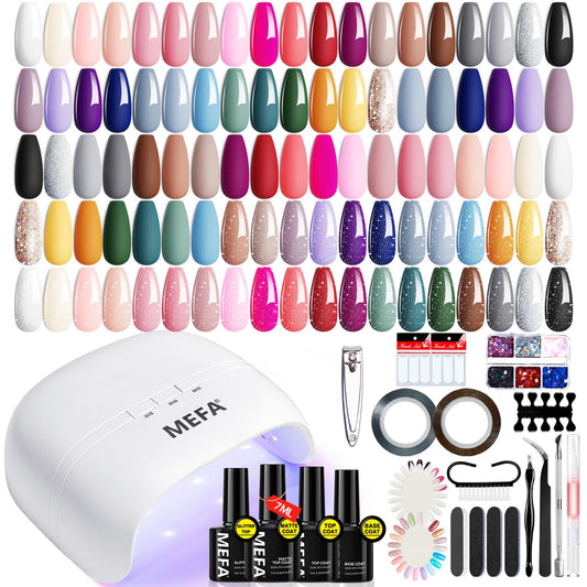60 Pcs Gel Nail Polish Kit with U V Light, 32 Colors All Seasons Nude Gel Nail P