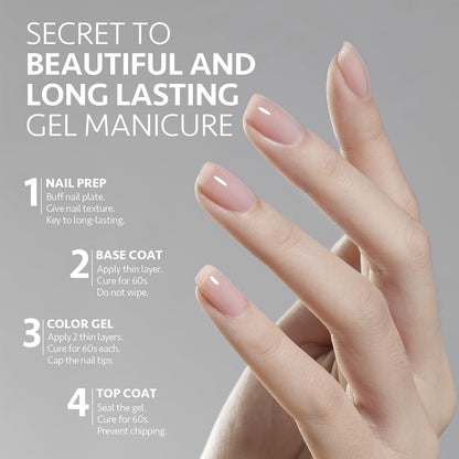 16Ml 4 Pcs Glassy Gel Top Coat and Base Coat Set, No Wipe Foundation Combination