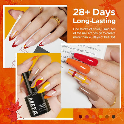 6 Colors Fall Gel Nail Polish Set, Shades Orange Red Brown Glitter Yellow Soak o