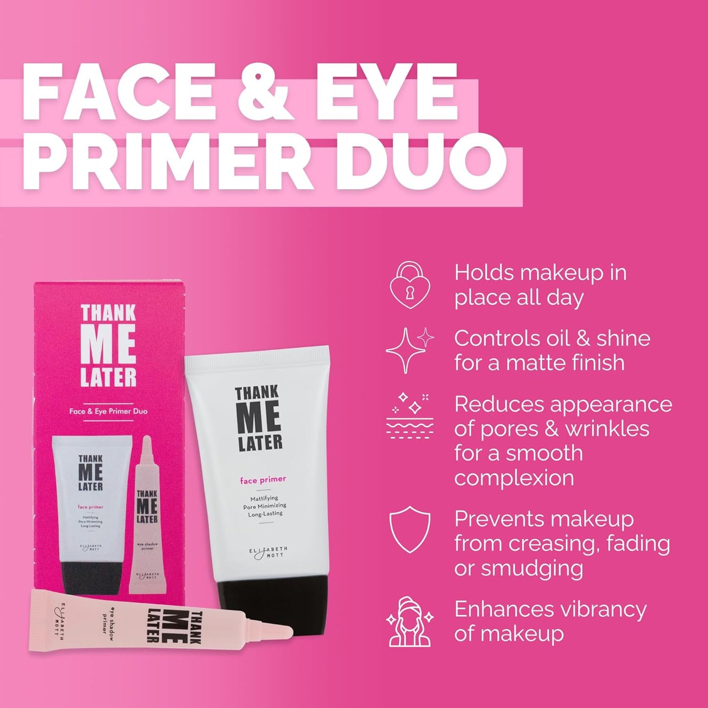 Thank Me Later Face & Eye Primer – Long-Lasting Matte Makeup Base, Pore Minimize