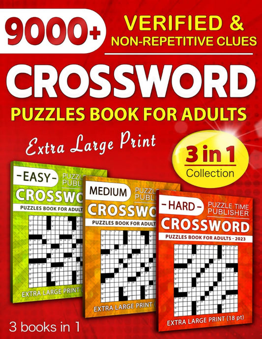 3 in 1 Collection Crossword Puzzles Book for Adults (Eye-Friendly Extra Large Pr
