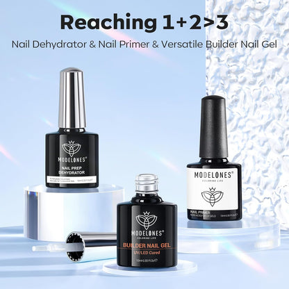 Nail Dehydrator and Primer & Builder Nail Gel, 3Pcs Prep Dehydrate & Bond Primer