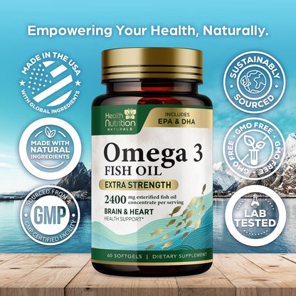 Omega 3 Fish Oil Triple Strength 1200 Mg, Omega-3 Supplements, Natural Brain Hea