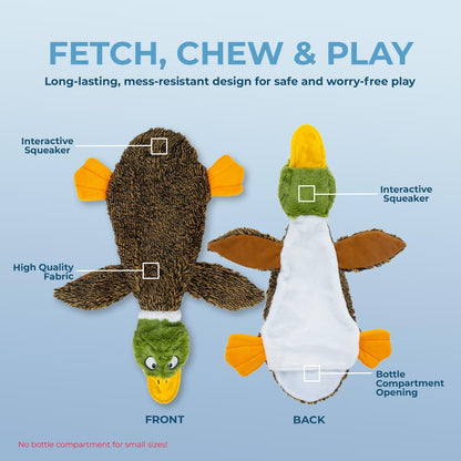 2-In-1 Stuffless Squeaky Dog Toys with Soft, Durable Fabric for Small, Medium, a