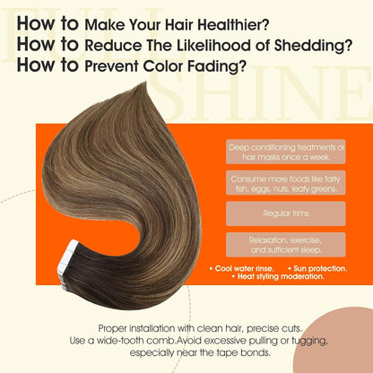 Tape in Hair Brown Human Hair Extensions Tape in 20 Pcs Rooted Tape in Hair Exte