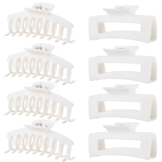 White Hair Clips for Women - 8 Pack 4.3 Inch Large Matte Banana Claw Clips for W
