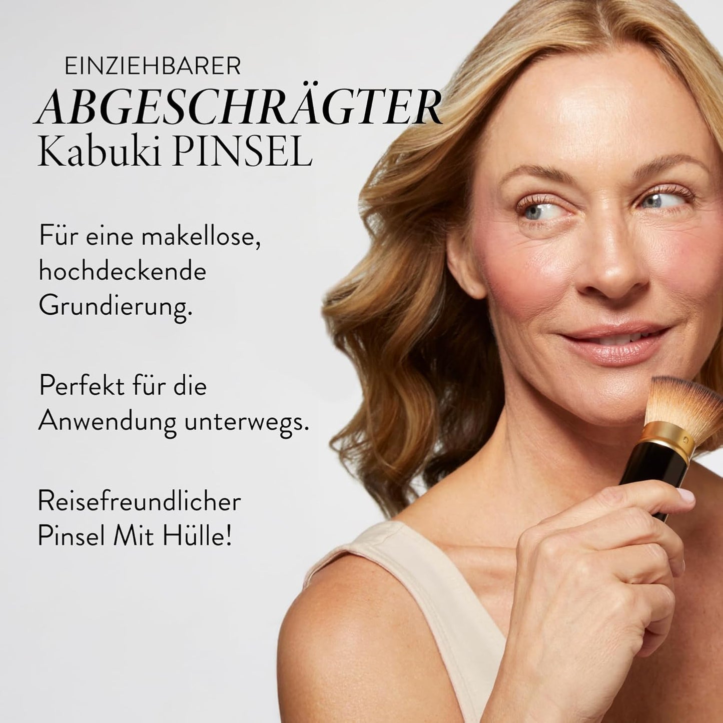 Retractable Black Kabuki Brush for Liquid, Cream and Powder Face Makeup with Alu