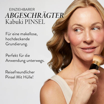 Retractable Black Kabuki Brush for Liquid, Cream and Powder Face Makeup with Alu