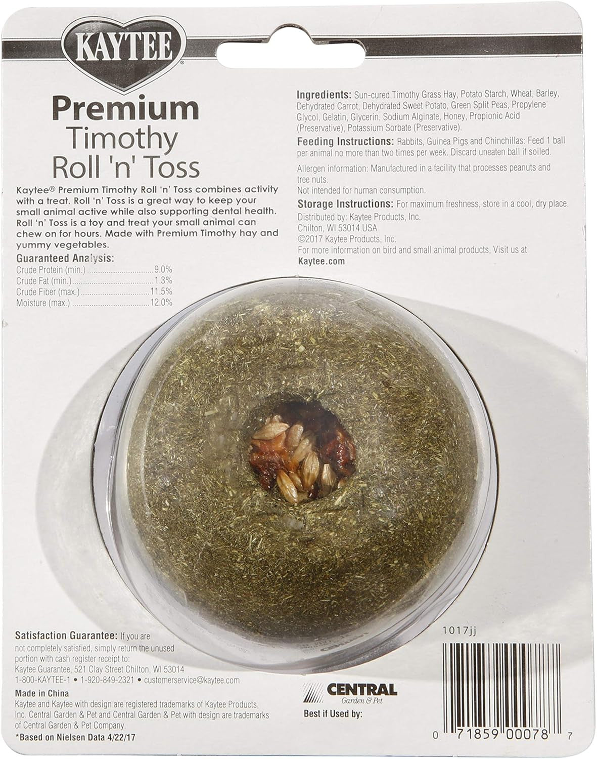 Timothy Roll 'N' Toss Toy and Treat for Pet Rabbits, Guinea Pigs, and Chinchilla