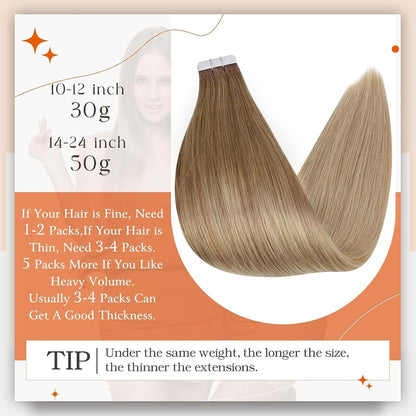 Tape in Hair Extensions 22Inch Double Sided Tape in Hair Ombre Color 10 Golden B