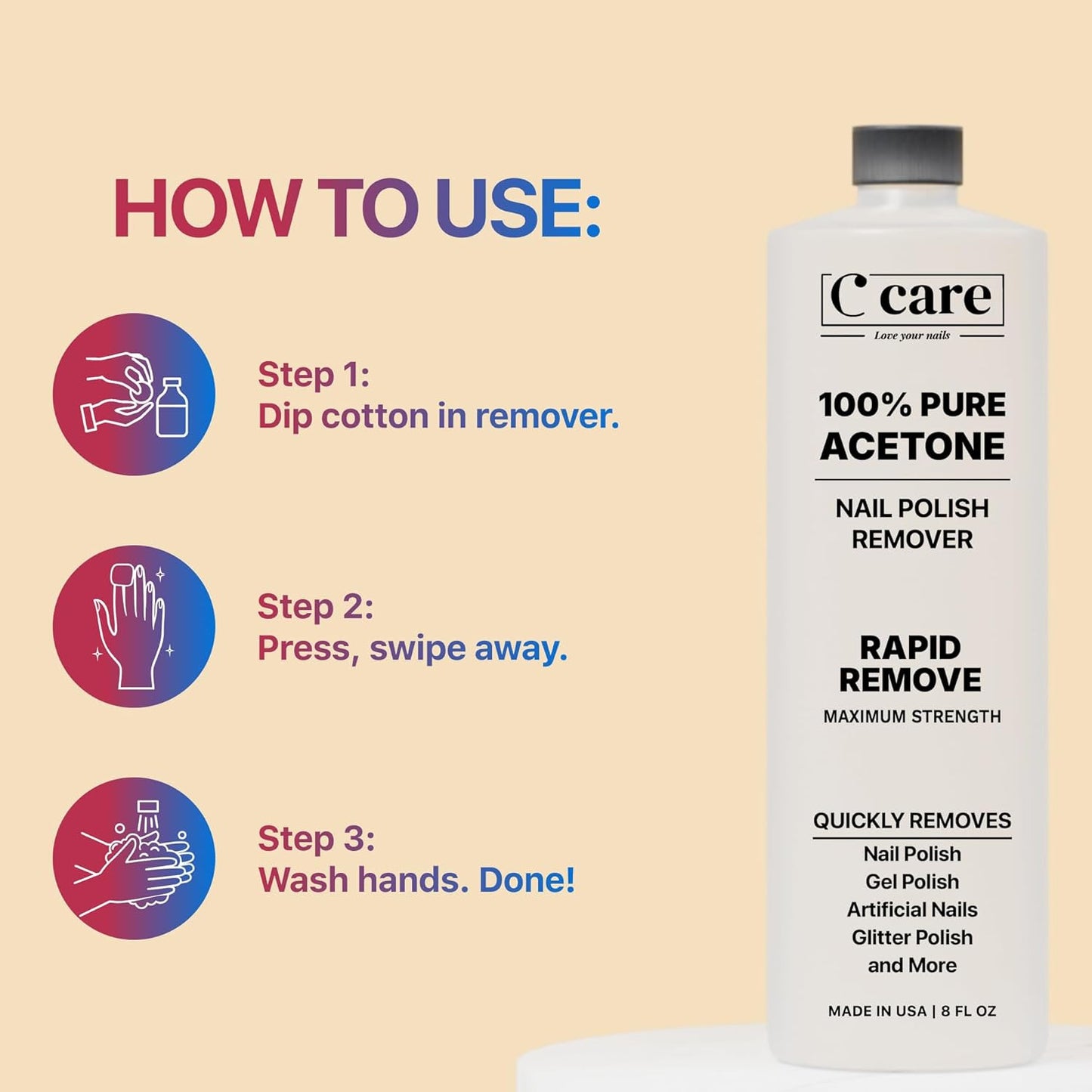100% Pure Acetone Nail Polish Remover | Professional Quality | Rapidly Removes N