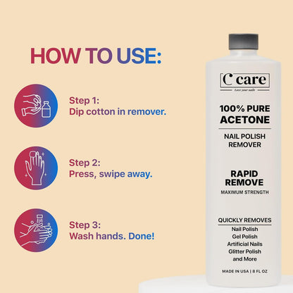 100% Pure Acetone Nail Polish Remover | Professional Quality | Rapidly Removes N